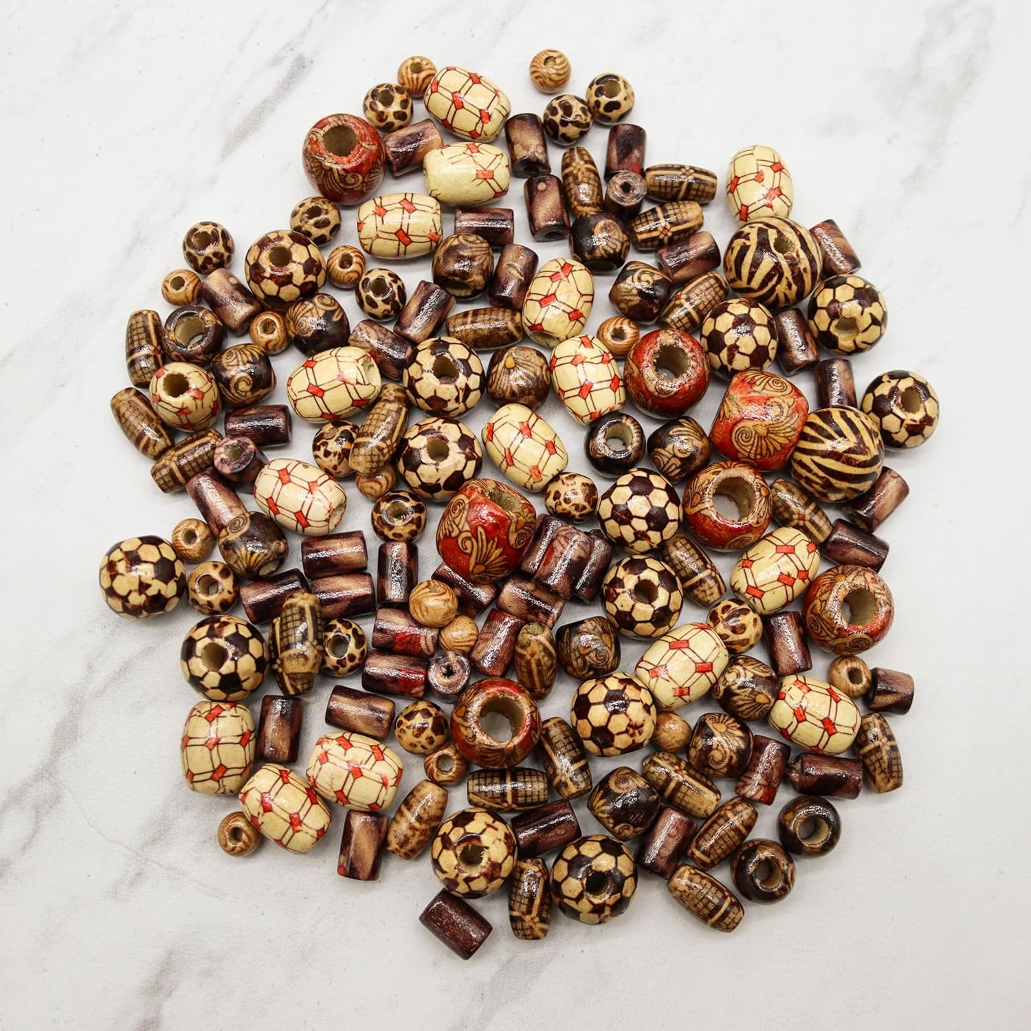 500 PCS Wooden Beads for Jewelry Making Adults, Painted Assorted African Beads, Macrame Supplies Beads, Craft Jewelry Wood Beads for Bracelets &amp; Necklace, Large &amp; Small round Barrel Tubular