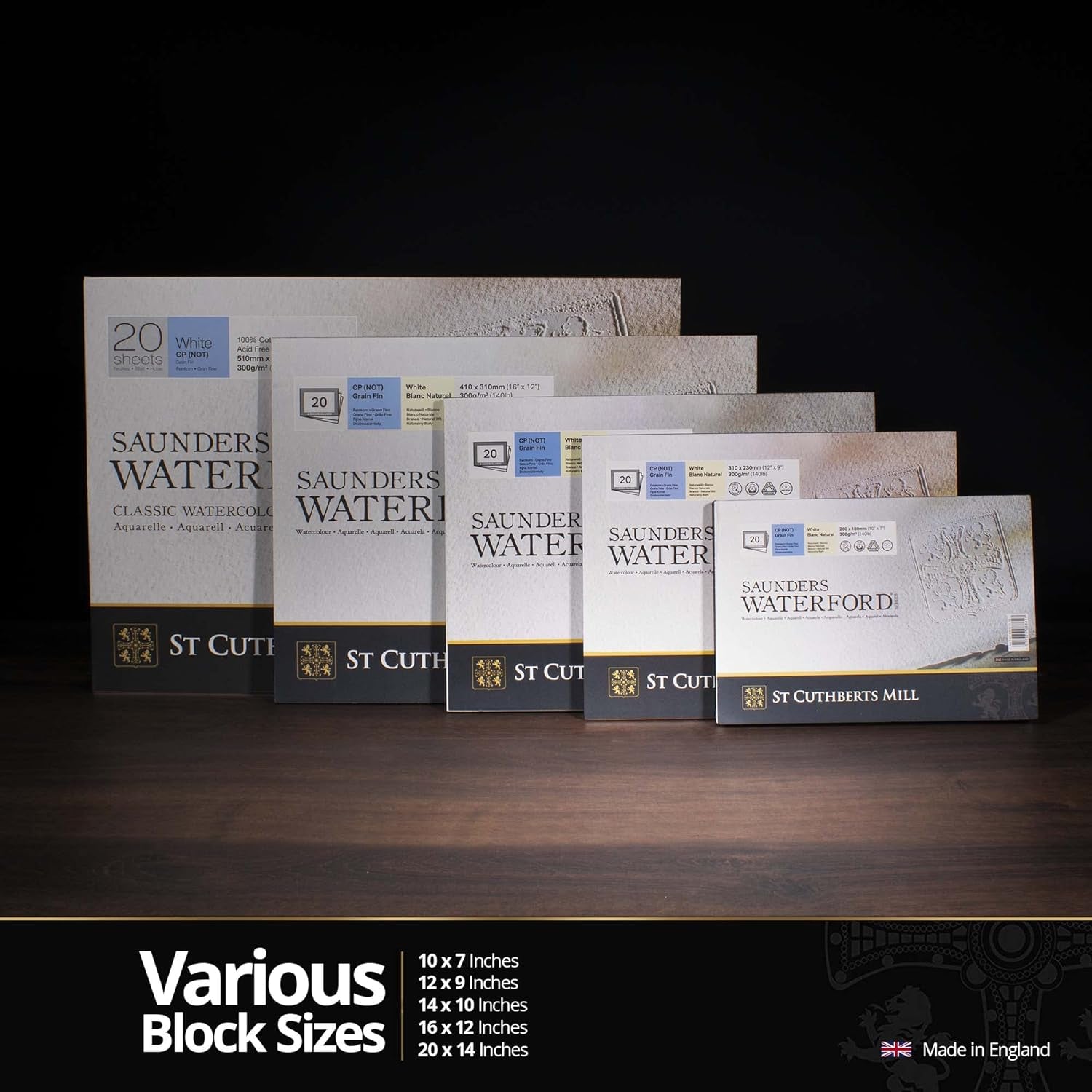 St. Cuthberts Mill  Watercolor Paper Block - 10X7-Inch White 100% Cotton Watercolor Paper - 20 Sheets of 140Lb Cold Press Watercolor Paper for Gouache Ink Acrylic Charcoal and More