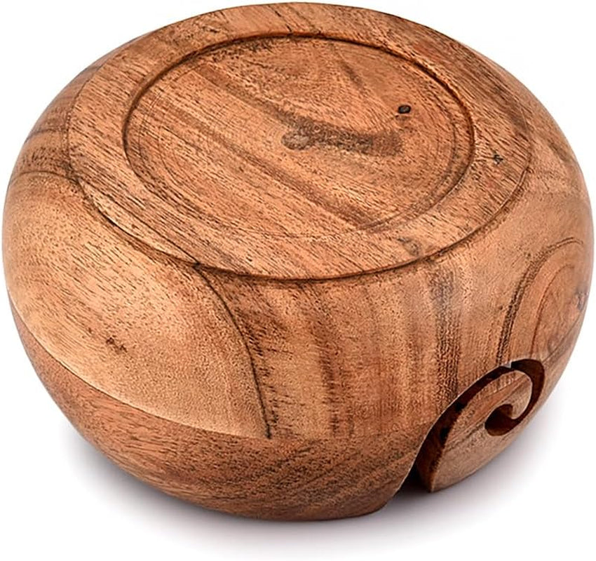 Acacia Wood Wooden Yarn Bowl for Crocheting &amp; Knitting Hand Made by Indian Artisans Birthday Gifts for Mom &amp; Knitting Lovers (6" X 6" X 3")