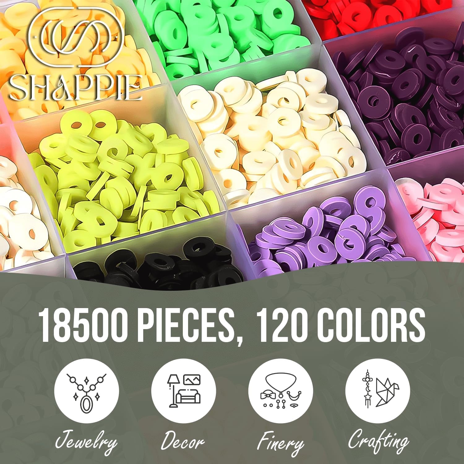 SHAPPIE Bracelet Making Kit with 18,500 Pcs & 120 Colorful Clay Beads – Heishi Beads for Necklace, DIY Bracelets & Earrings