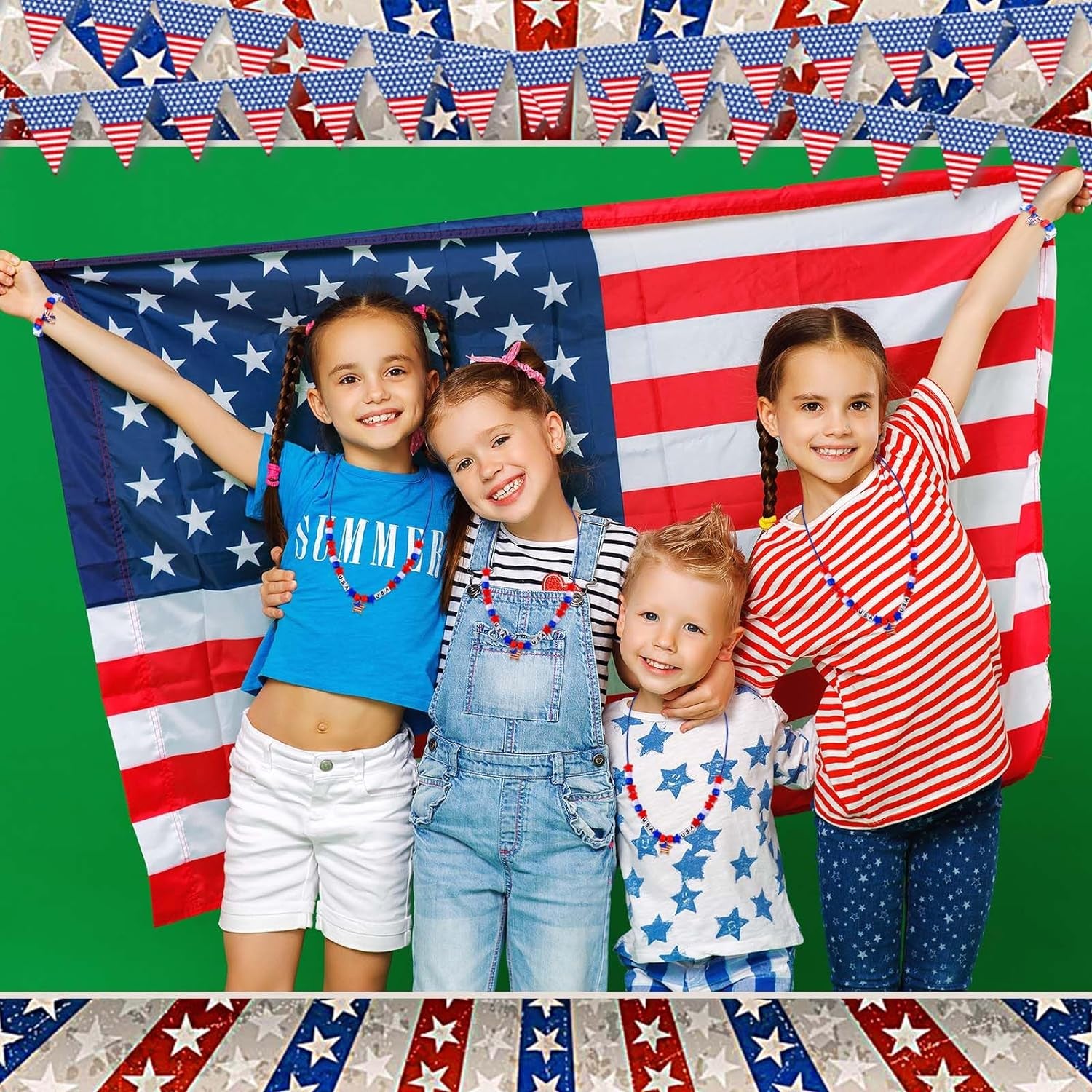 4Th of July Jewelry Craft Kits DIY Bead Necklace Crafts USA Letter Beads Red White Blue Beads for Patriotic Day Jewelry Making Kits Independence Day Decorations