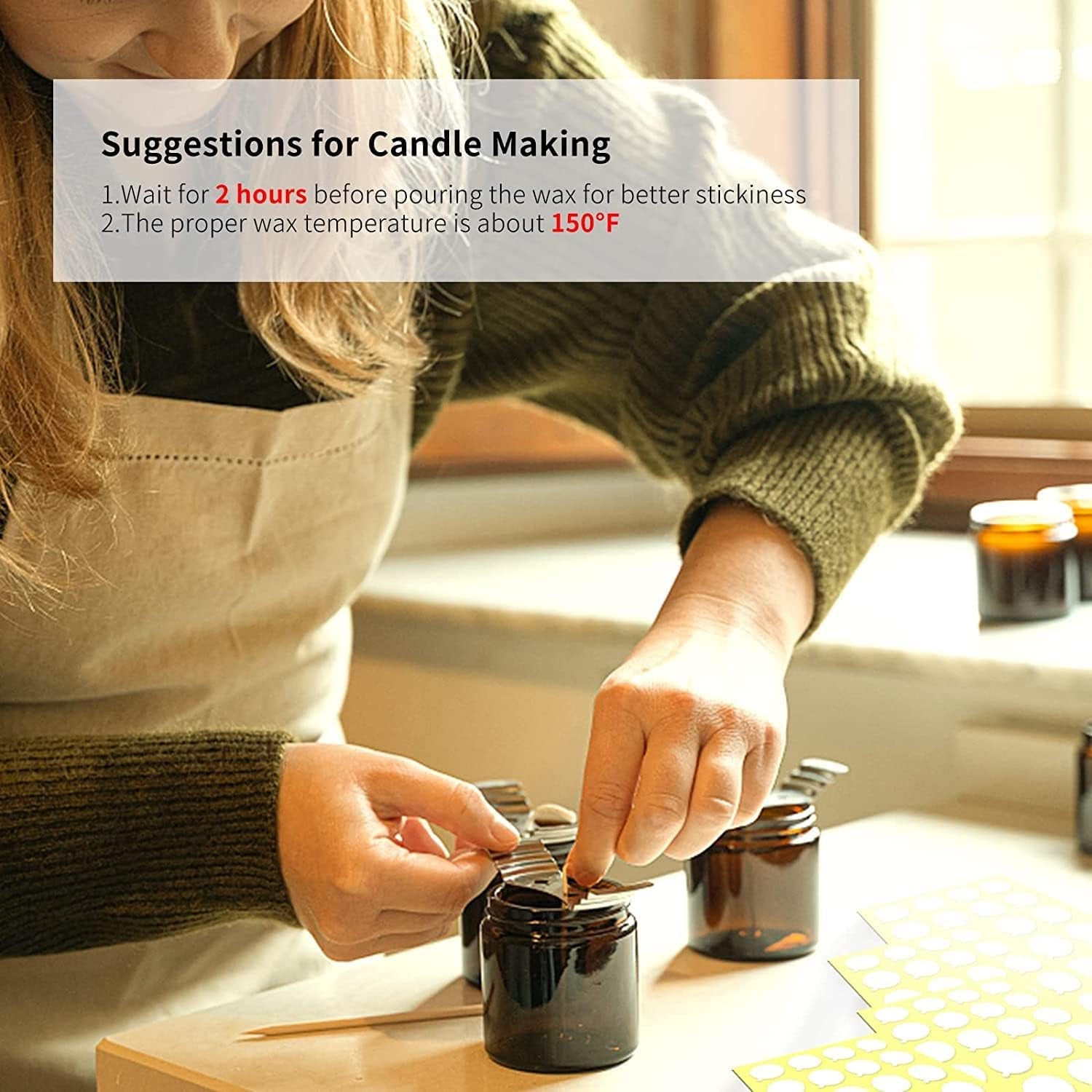 200 PCS Wick Stickers for Candle Making, Double-Sided Heat Resistant Candle Wick Stickers, Adhere Steady in Hot Wax Wick Stickers