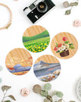 12PACK Unfinished Wood Coasters, 4 Inch round Blank Wooden Craft Coasters Wood Slices for DIY Architectural Models Drawing Painting Wood Engraving(With Non-Slip Dot Stickers)