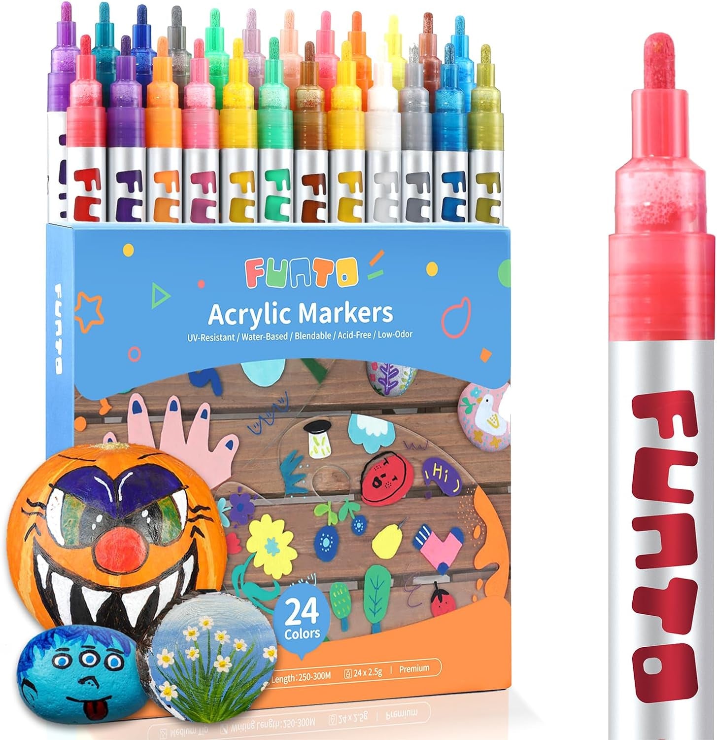 Acrylic Paint Pens for Rock Painting, Fabric, Wood, Canvas, Metal, Ceramic, Glass, 12 Colors Paint Marker Set, Non-Toxic, Quick Drying