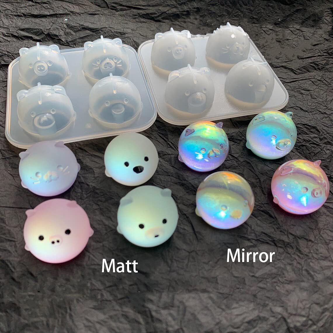 2Pcs Silicone Resin Molds for Jewelry Keychain Pendent Necklace, Cute Animal Orbs Piglet Chicken Bear Shape Ornaments Casting Molds for UV Resin Crafts, DIY Jewelry Making (Mirror & Matt)