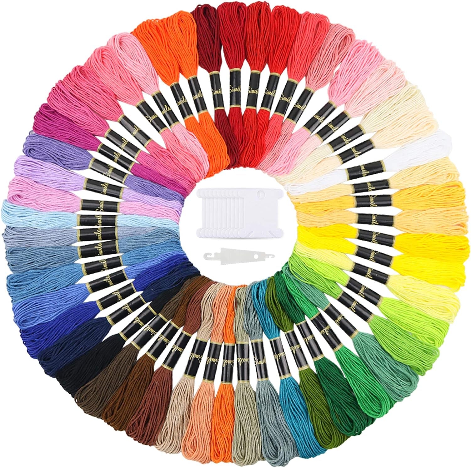 Embroidery Floss 50 Skeins Cross Stitch Thread Rainbow Color Friendship Bracelets Crafts Floss with 12 Pcs Floss Bobbins and 1 Pcs Needle-Threading Tool