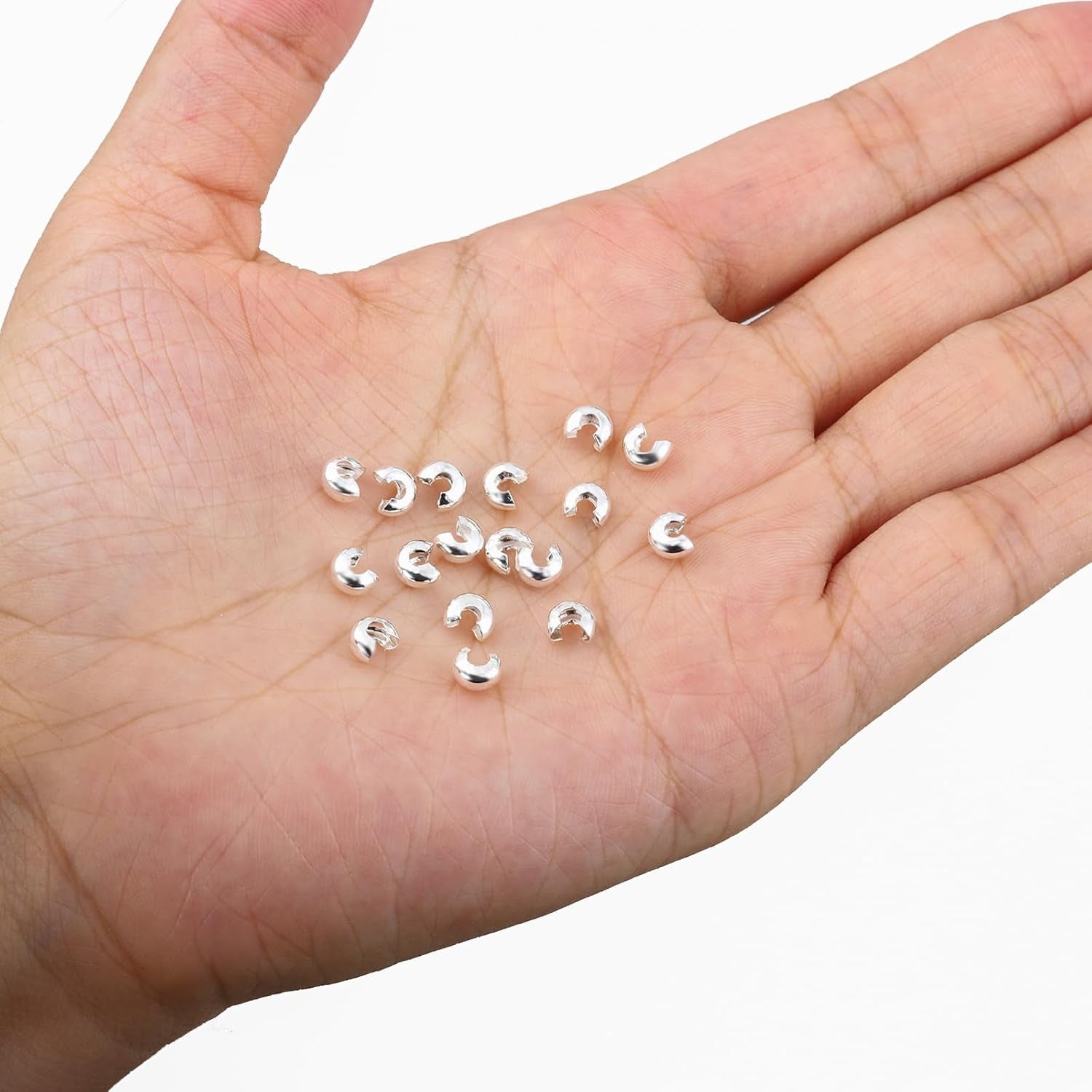 100Pcs Crimp Beads for Jewelry Making - 18K Platinum Crimp Bead Covers, Half round Open Crimp Bead Knot Covers 4Mm (0.16 Inch) Beads Gold Plated Brass for Jewelry Craft Making