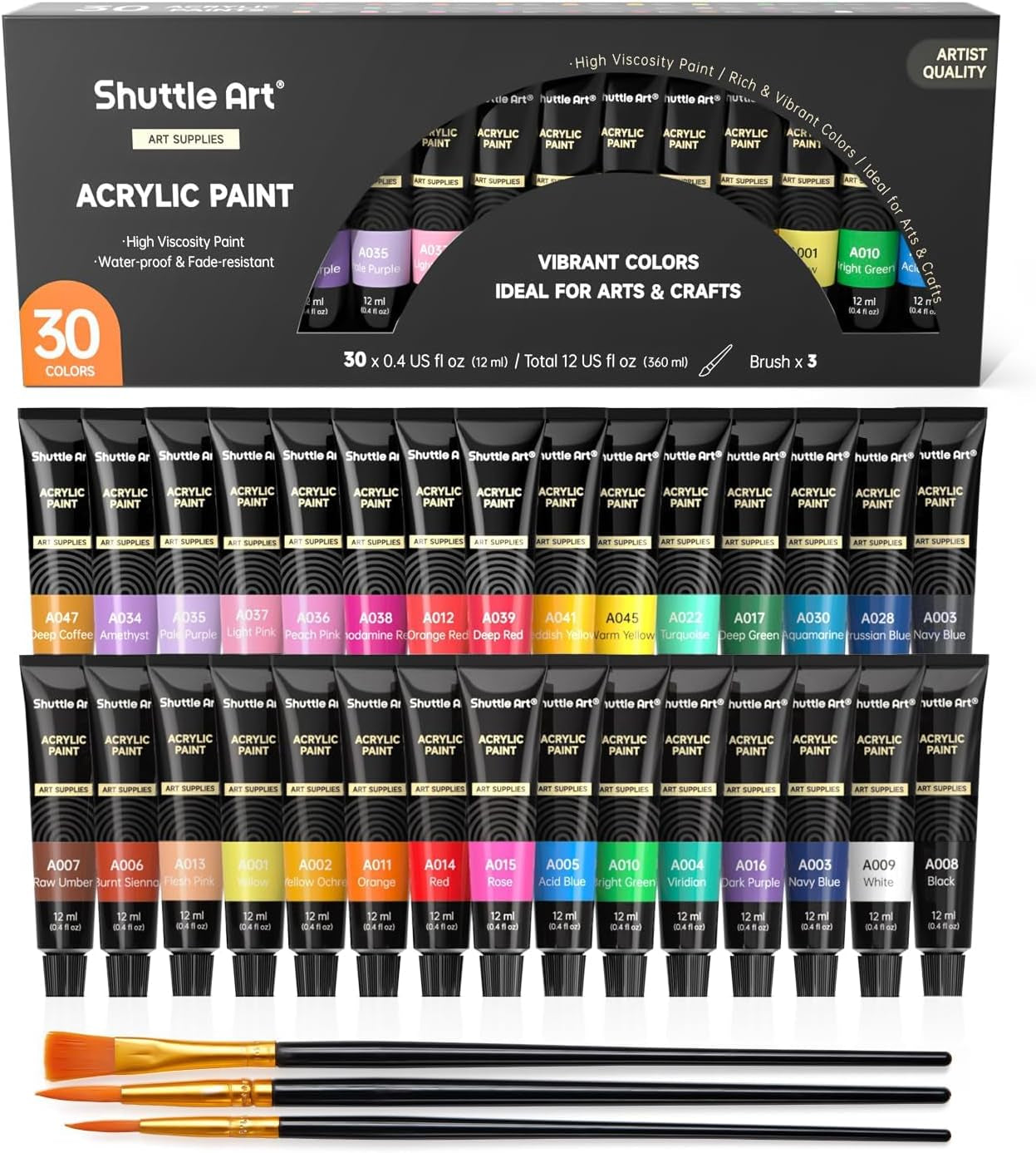 Acrylic Paint Set, 16 X12Ml Tubes Artist Quality Non Toxic Rich Pigments Colors Great for Kids Adults Professional Painting on Canvas Wood Clay Fabric Ceramic Crafts
