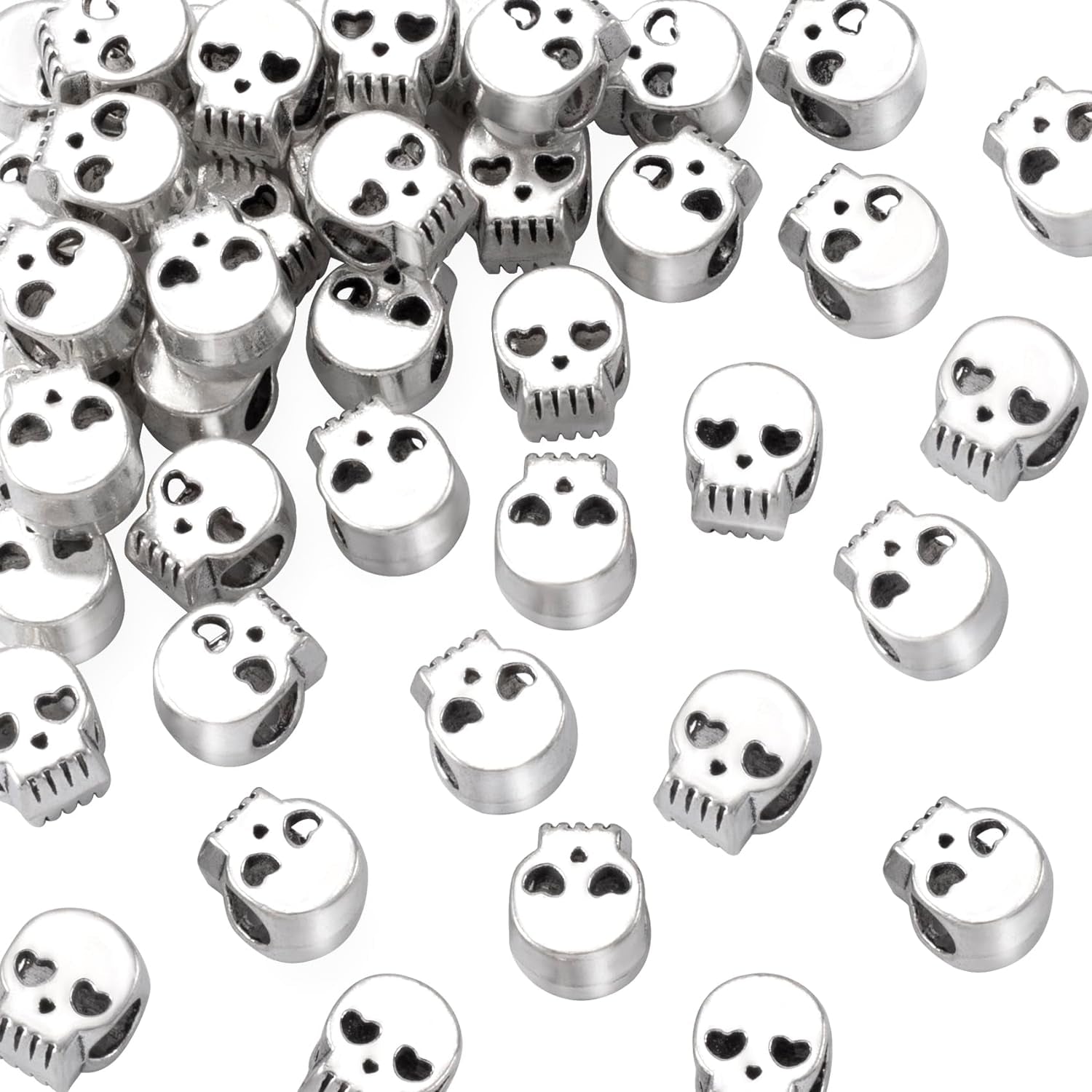 20Pcs 0.41 Inch Colorful Skull Beads Macroporous Metal Spacer Beads Small Skeleton Wedding Prom Halloween Birthday Charm for Jewelry Bracelet Necklace Earring Making DIY Craft Women