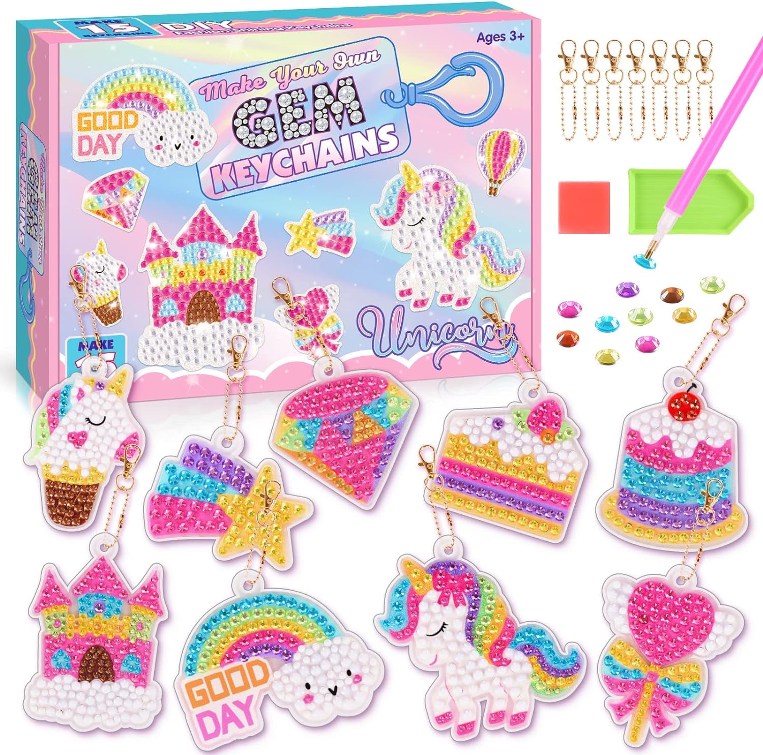 Toys for 4 5 6+ Year Old Girls, Unicorns Diamond Painting Kits for Kids Make Your Own GEM Keychains Arts and Crafts for Kids Age 4-12 Unicorns Birthday Gifts for 4-12 Year Old Girls Boys