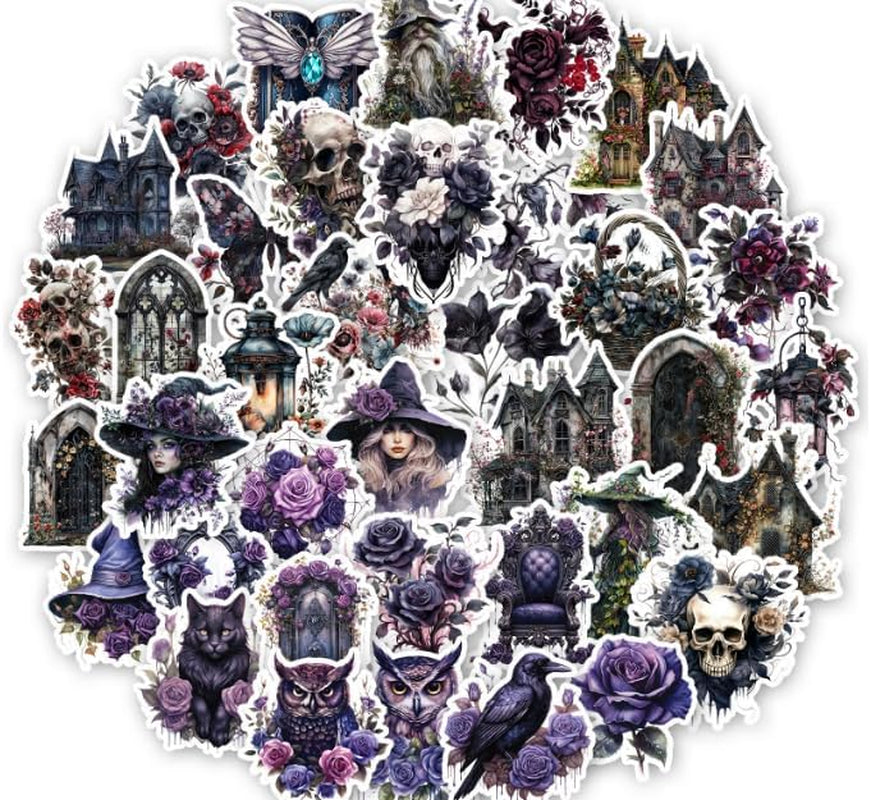 100 Pcs Dark Aesthetic Goth Style Stickers, Vintage Rose Skull Stickers Horror Vinyl Decals for Water Bottles Laptop Phone Scrapbook Junk Journal Collage DIY Crafts