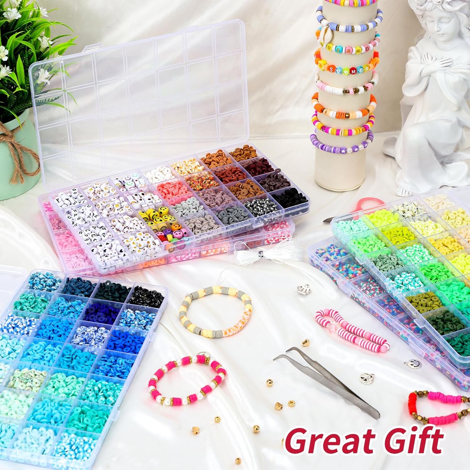 16860 Pcs Clay Beads Bracelet Making Kit, 128 Colors Polymer Beads Spacer Heishi Beads, Flat Preppy Beads for Jewelry Making Kit with Charms, DIY Crafts Gift