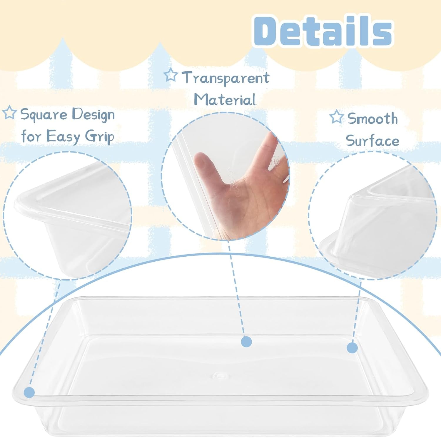 10 Pcs Plastic Art Trays,Reusable Plastic Trays for Serving Food and Parties,Stackable Activity Tray for DIY Projects,Painting,Beads11 X 8.3 X 1.2 Inch (Clear)