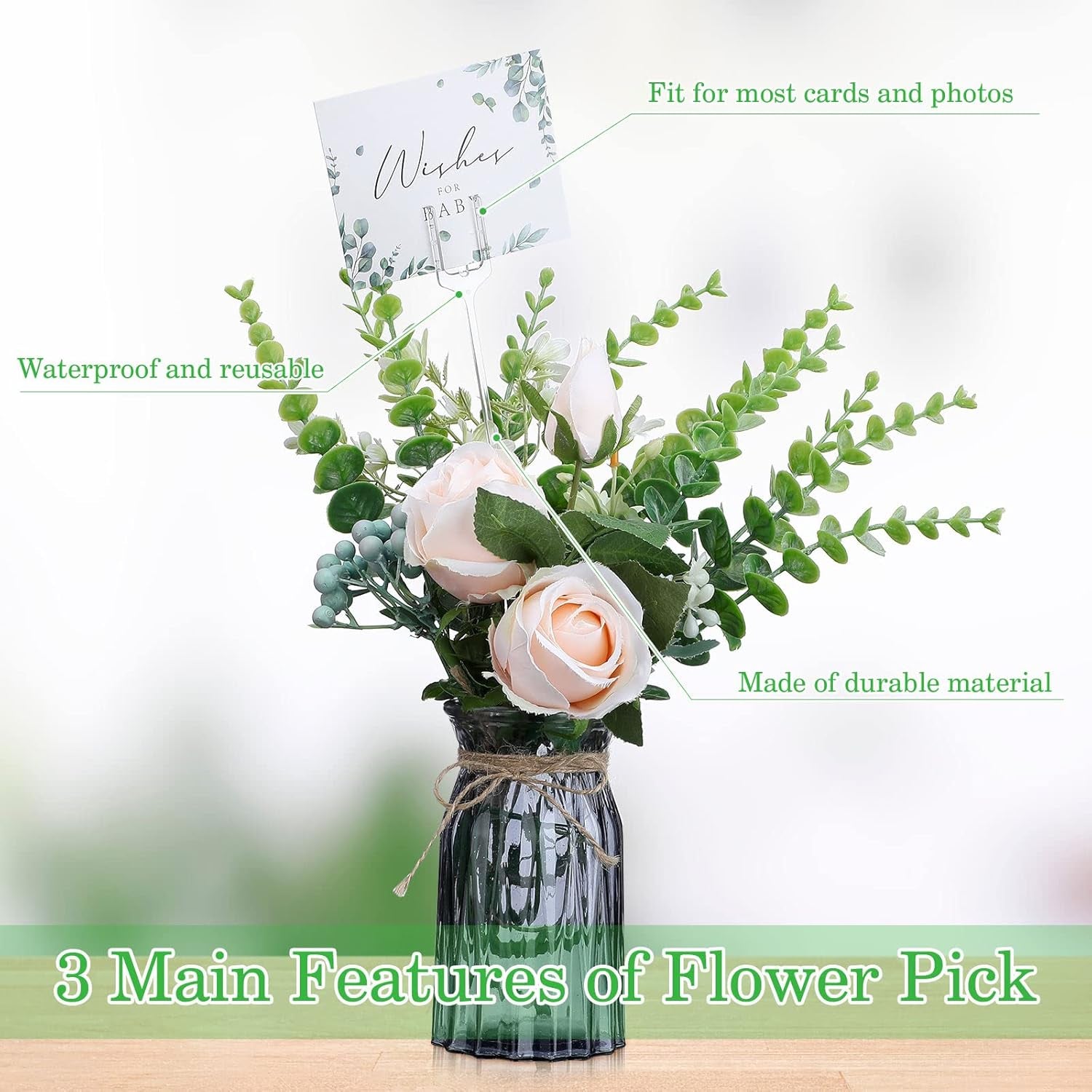 240 Pcs Floral Picks Card Holder Plastic Straight Head Flower Card Holder Stick for Card Photo Floral Bouquet Arrangement Valentine'S Day Wedding Birthday Party Decoration (Fork Shape, 9.4 Inch)