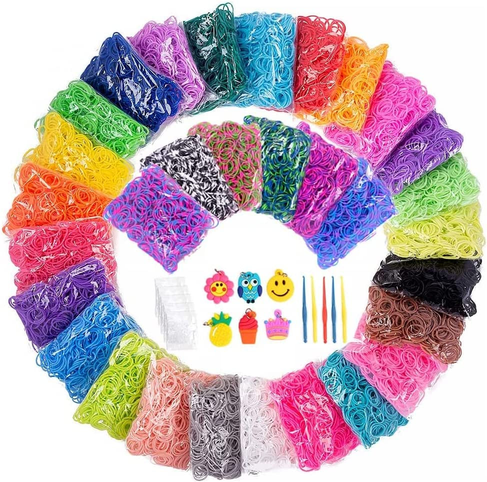 15000+ Loom Rubber Band Refill Kit in 31 Colors, Bracelet Making Kit for Kids Weaving DIY Crafting Gift, with 13500 Loom Bands,500 Clips,15 Charms, 6 Crochet Hooks,2 Y Looms