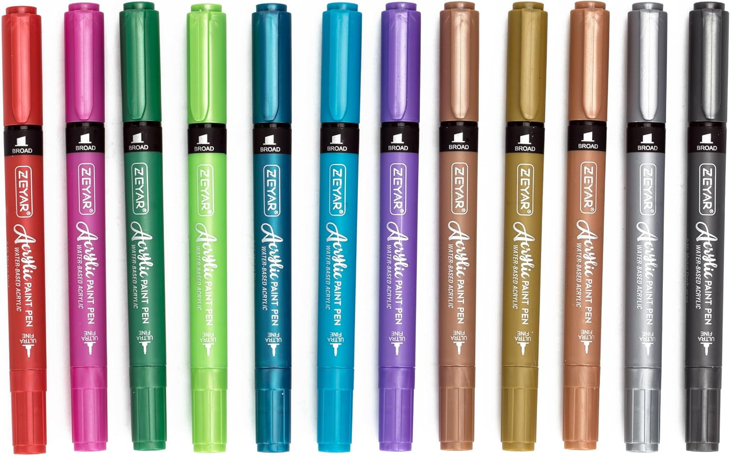 Acrylic Paint Pen, Needle Extra Fine and Chisel Point, 12 Metallic Colors, Waterproof Ink, Works on Rock, Wood, Glass, Metal, Ceramic and More