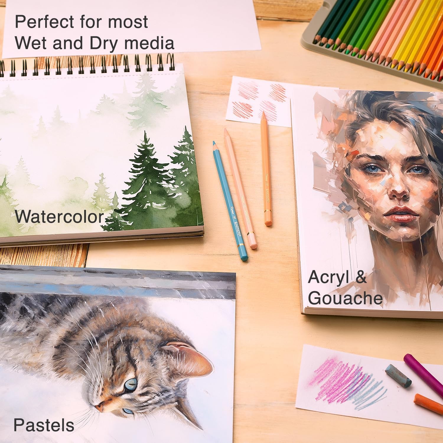 Watercolor Pads 5.5X8.5”, Pack of 3 (90 Sheets), Spiral Bound, Acid-Free Paper, 140Lb (300Gsm), Perfect for Most Wet & Dry Media, Ideal for Beginners, Artists & Professionals