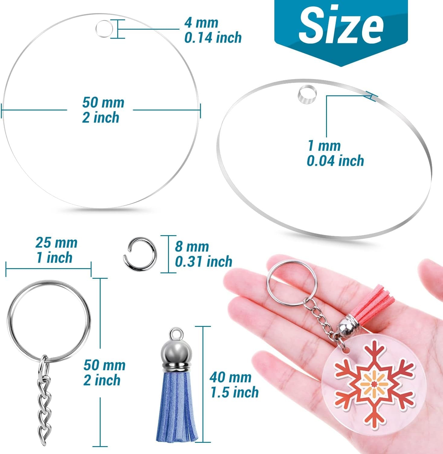 350Pcs Acrylic Keychain Blanks  Clear Acrylic Keychain Blanks for Vinyl with 60 Pcs Acrylic Blanks, 60 Pcs Keychain Tassels, 170 Pcs Jump Rings and 60Pcs Keychain Rings for DIY Keychain Craft