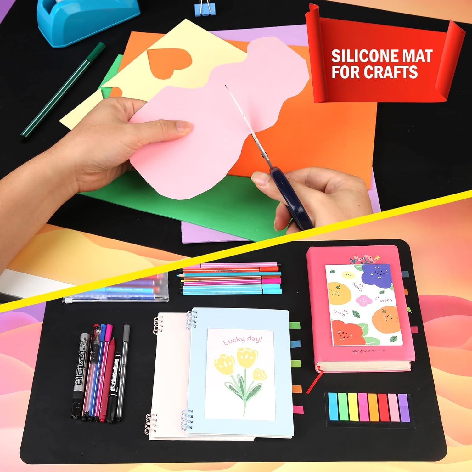 Large Silicone Mat for Crafts, Black Silicone Mat for Resin Molds, Play Dough Mat, Silicone Mat for UV Resin, Epoxy Resin, Clay Paint DIY Arts Crafts, 23.4"×15.6", Medium Thickness 0.75MM