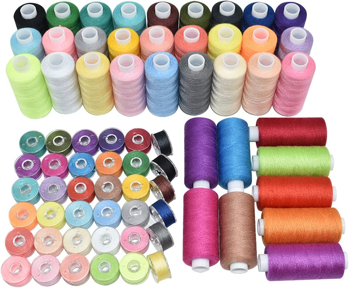 72Pcs 36 Colors Sewing Thread Set with Matching Prewound Bobbin Threads with Case, 550 Yards per Polyester Thread, Popular Colors Sewing Threads for Hand &amp; Machine Sewing