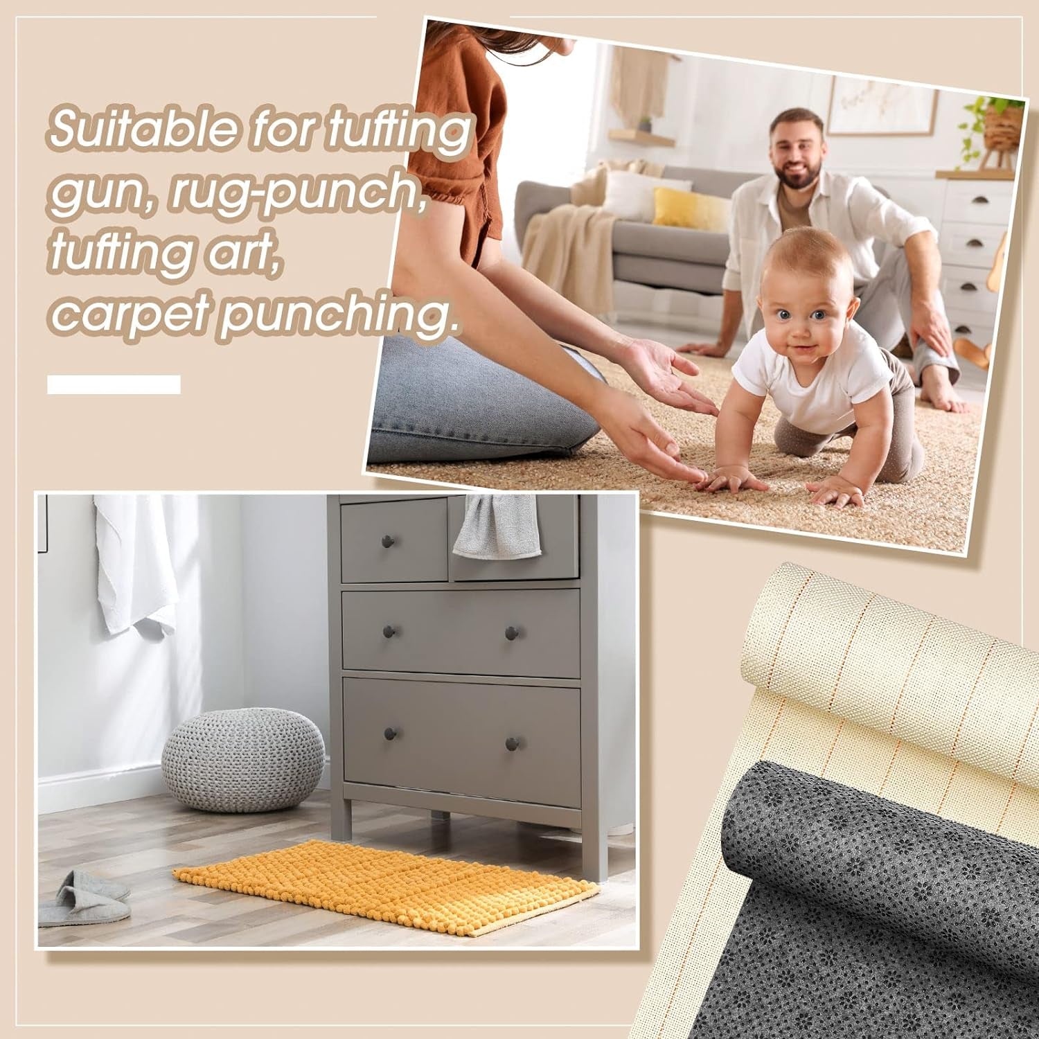 6 Pcs 79'' X 59" Large Tufting Cloth for Rugs and 71'' X 39" Non Slip Final Backing Tufting Cloth with Marked Lines Primary Tufting Cloth Rug Tufting Kit for Tufting Gun Punch Needle DIY Rug