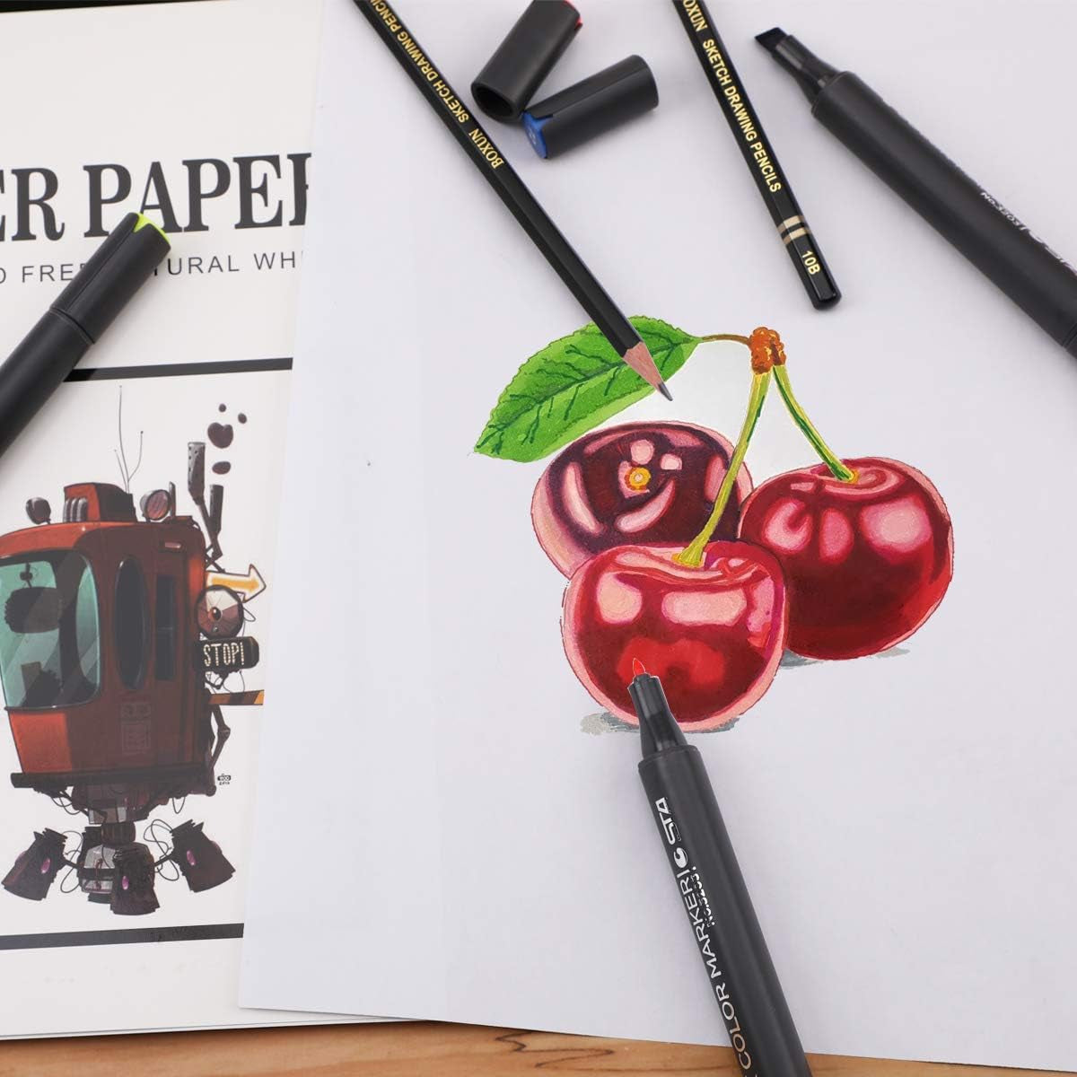 Premium 50 Sheets Sketch Marker Paper Pad, Bleedproof Artist Drawing Paper, 8.27 X 11.69 Inch