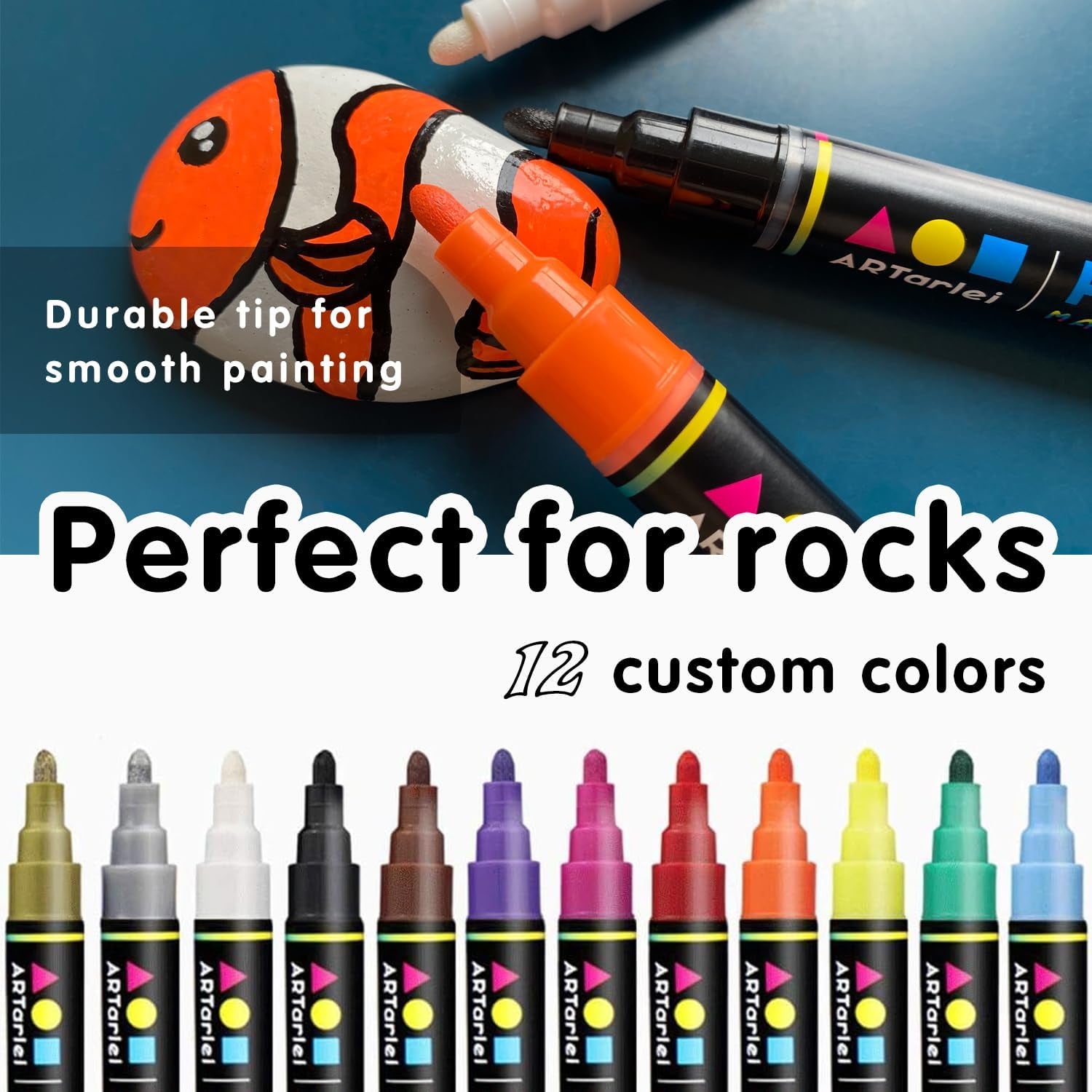 Rock Painting Perfection Markers Pens: 12 Vibrant Colors - Permanent, Oil-Based, Waterproof, Fade-Resistant, Non-Toxic - Precision Tips for Brilliant Stone Art