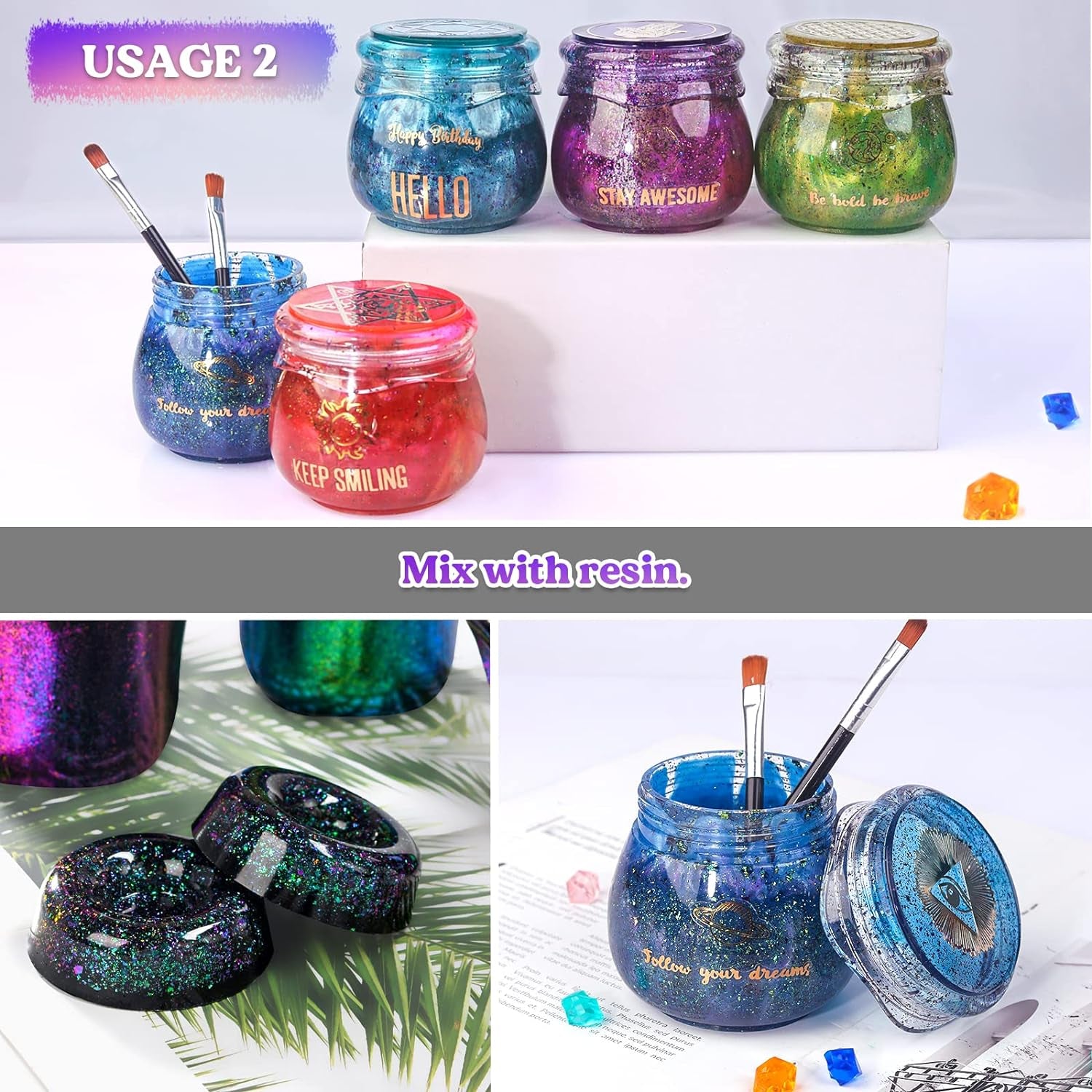 Chameleon Flakes, Resin Supplies -Intense Color Shift Pigment Powder for Resin Molds/Tumblers, Chrome Powder Pigment for Christmas Nail Art/Paint/Soap Making