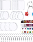 Silicone Resin Keychain Mold Set, Jewelry Pendant Casting Mold DIY Epoxy Keychain Mold with Keychain Rings, Dried Flower and round Sequins for DIY Craft Making Supplies, 67 Pieces