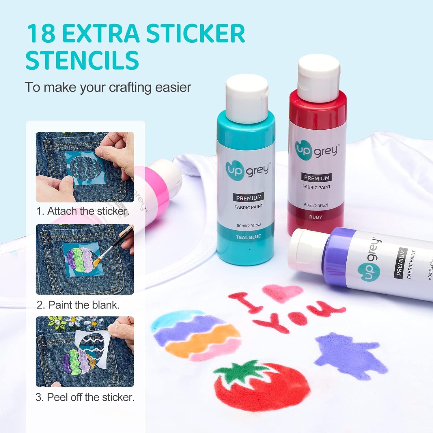 Fabric Paint Set for Clothes, 20 Colors(60Ml/2Oz Each) Permanent Textile Paint with 6 Brushes, 1 Palette, Washable Fabric Paint, Art Supplies for Clothes, Canvas, T-Shirts, Jeans, Bags, DIY Projects