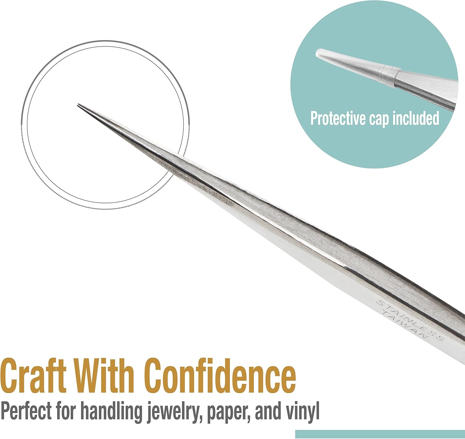 High Precision Tweezers 3 Pack - 4.7" Craft Tweezers for Sewing, Beading & DIY Crafts - Non-Serrated Jewelry Tweezer Set with Fine Point Tips - Stainless Steel Needle Nose Hobby Tweezers