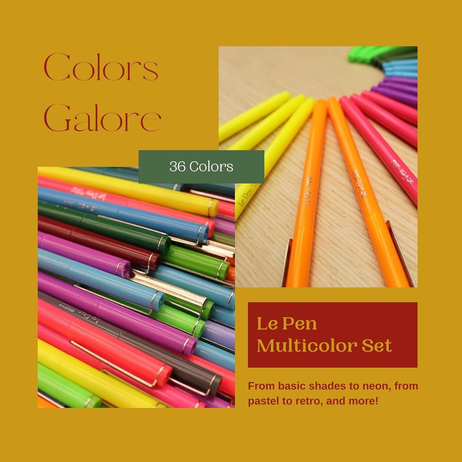 Uchida Le Pens Multicolor Set - 36 Colors Complete Set - Le Pen Pens for Journaling - Smudge Proof Fine Pens for Writing, Drawing - 0.3 Fine Line Lepen Pen Set