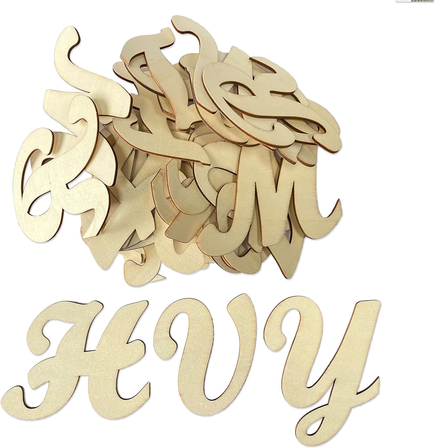 3 Inch 284 Pieces Wooden Letters Unfinished Wood Letters for Crafts Cursive Alphabets with Extras