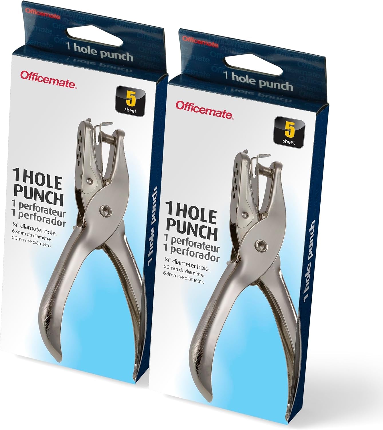 1 Hole Punch, 5 Sheet Capacity, Comes in 12 Pack, Silver (90075)