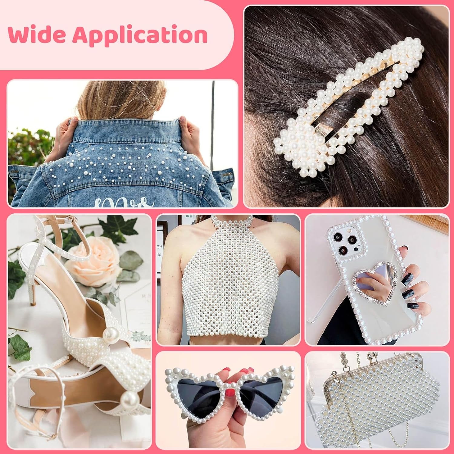 7 Sizes Self Adhesive Ivory White Hair Pearl Stickers,  2032 Pieces Stick on Pearls Gems for Hair, Face, Makeup, Eye, Crafts, Wedding