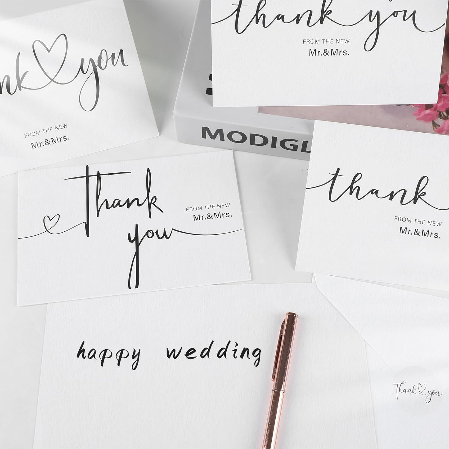 50Sets Wedding Thank You Cards with Envelopes and Stickers 4 Designs Mr and Mrs Thank You Notes Bulk Wedding Gift Cards Thank You Cards for Guests Wedding Party Decor Supplies 6 X 4 Inch
