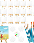 20 Pack 4X4 in Mini Canvases, Small Painting Canvas Panel with Mini Easel, Art Canvas Painting Kit with 10 Brushes & 5 Paint Tray for Kids Teenagers Acrylic Pouring Oil Water Color Gift…