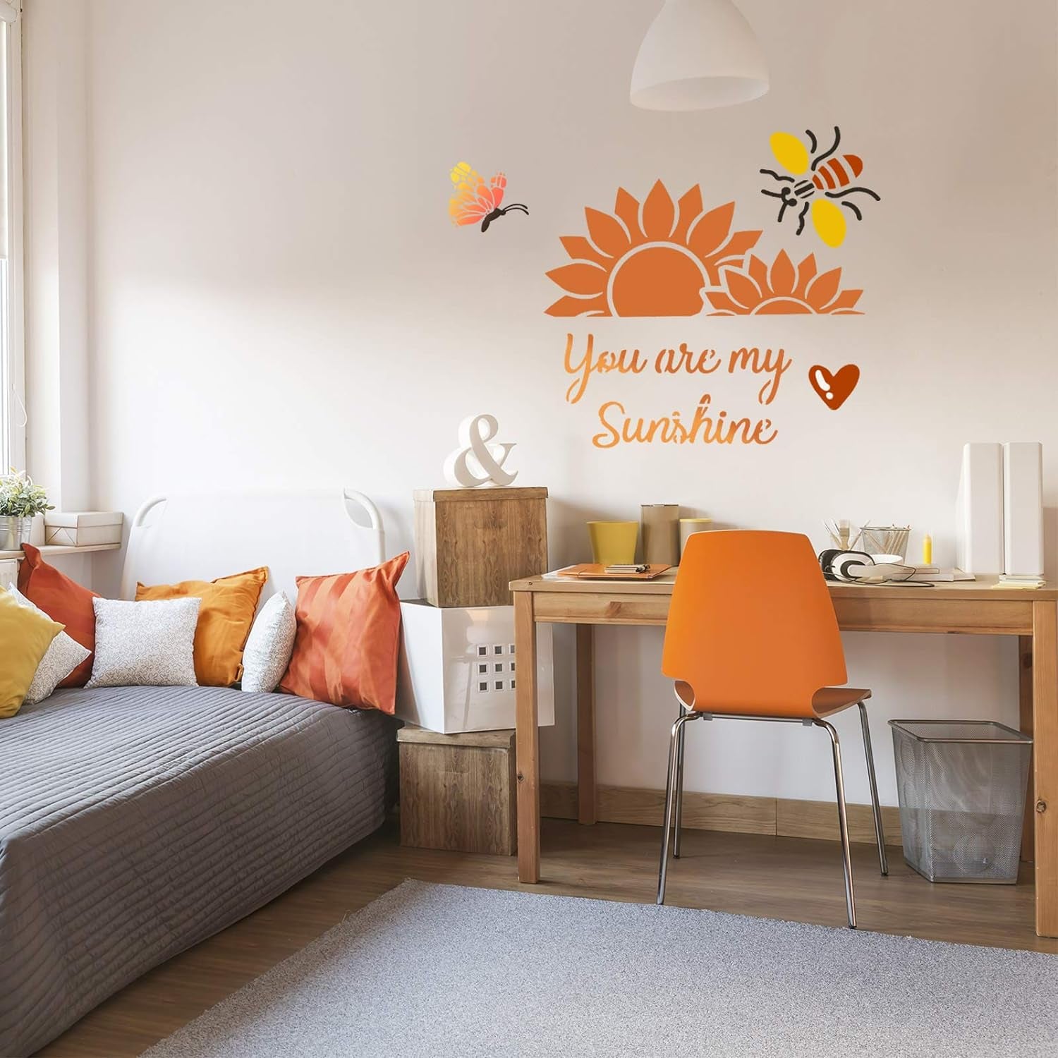 8 Pieces Sunflower Butterflies Painting Stencils for Painting on Wood Flower Butterfly Stencil Kit for Painting on Wall Canvas You Are My Sunshine Reusable Plastic Template for Door Home Decoration