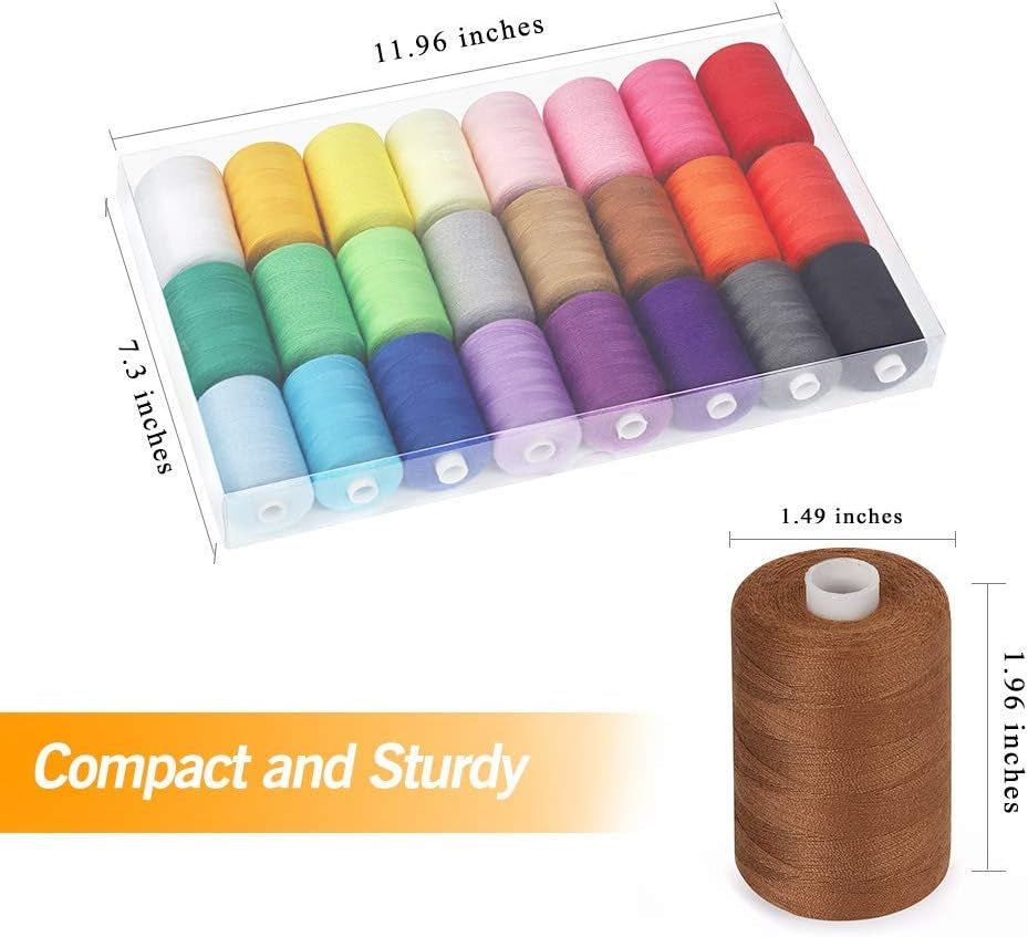 Sewing Thread Assortment Cotton Spools Thread Set for Hand & Machine Sewing, Quilting, Embroidery - 24 Colors 1000 Yards Each