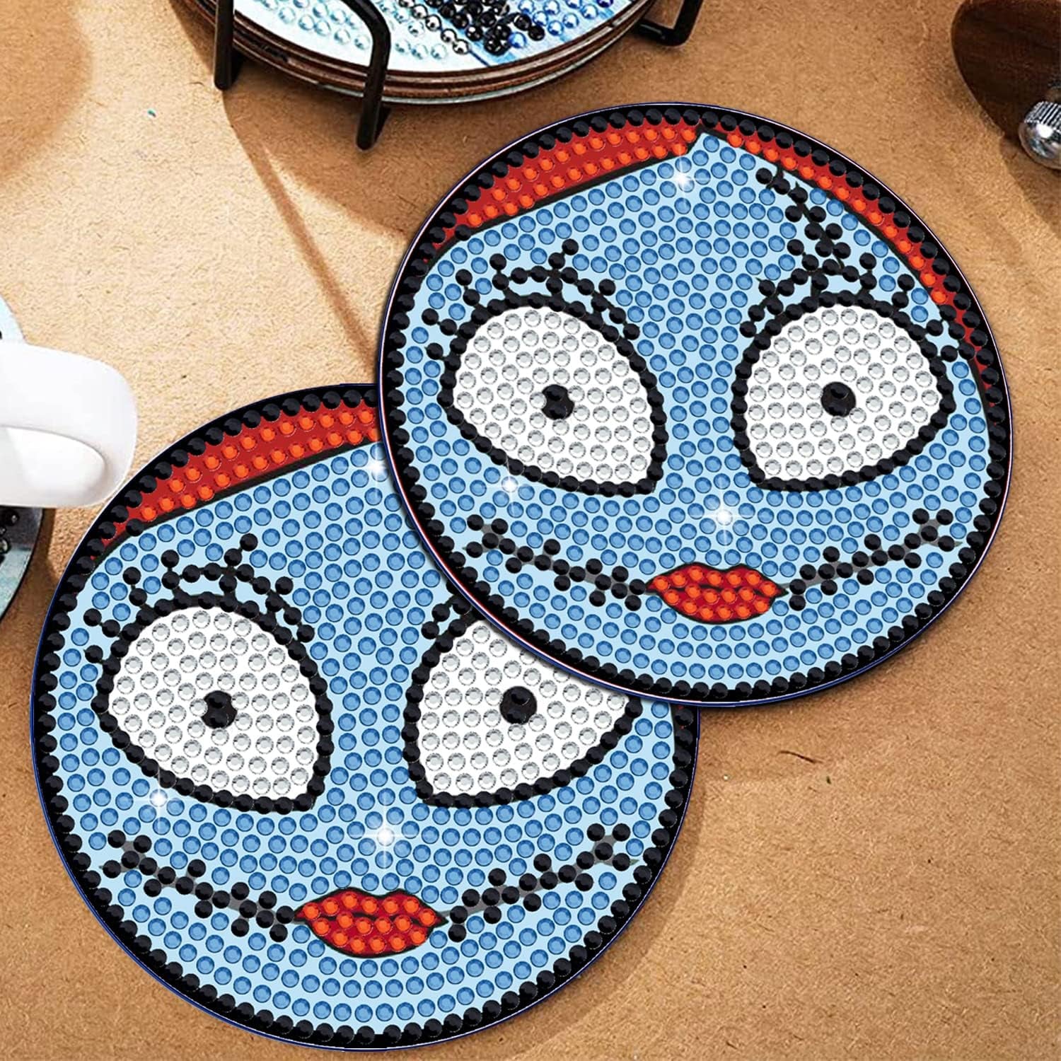 2 PCS Diamond Painting Coasters Kits, DIY Funny Jack Skull Diamond Art Coaster Sets for Beginners Adults and Kids Art Craft Supplies