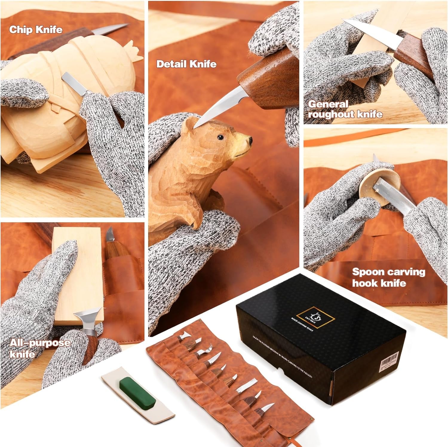 Wood Carving Tools Deluxe-Whittling Knife,Wood Carving Kit,Wood Whittling Kit for Beginners,Spoon Carving Kit,Woodworking Tools Set Large Wood Carving Knife Set