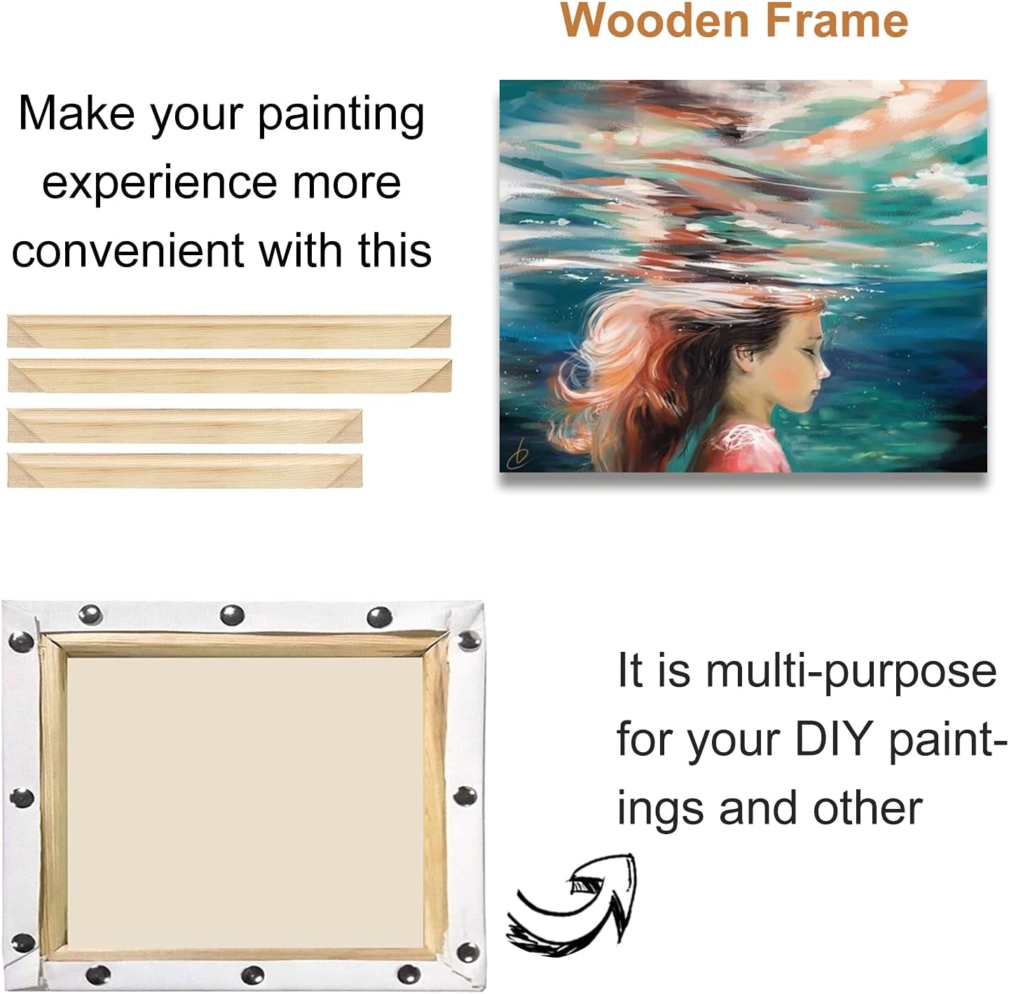 DIY Canvas Stretcher Bars 16X20 Inch Canvas Frame - Easy to Assemble, Gallery Wrap Oil Frame Kits Canvas Wood Stretcher Bars- for Oil Paintings, Prints, Paint