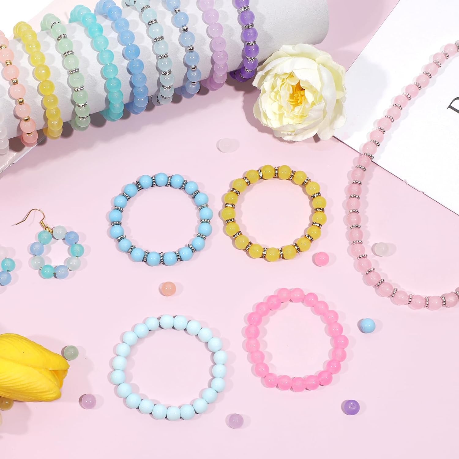 1600 Pcs Glass Beads for Bracelets, 48 Colors Crystal Beads for Jewelry Making 8Mm round Friendship Bracelet Beads for DIY Crafts Holiday Gifts, SKU-037-1