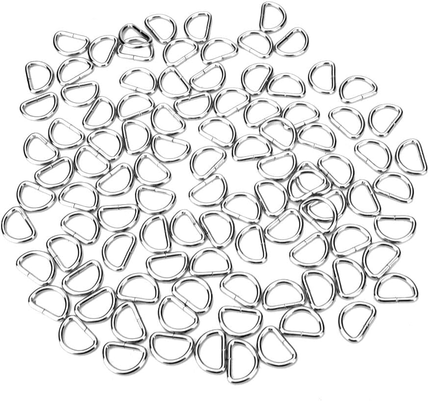 100 Pack Metal D Ring, 1/2 Inch