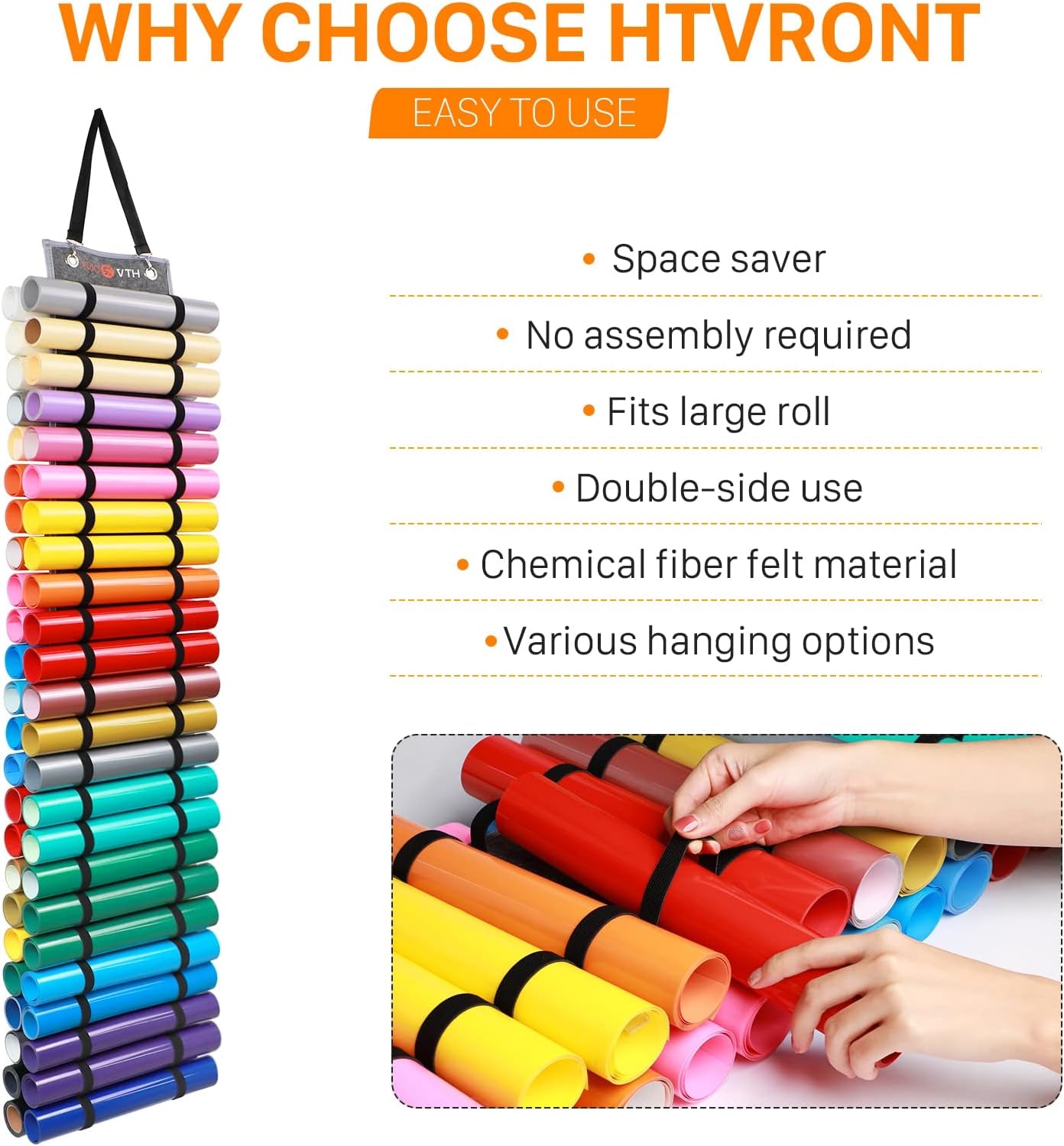 Vinyl Storage Organizer, Vinyl Roll Holder Holds up to 48 Rolls, Grey Craft Vinyl Organizer Wall Mount/Hanging over the Door, Vinyl Roll Storage for Home Craft Room