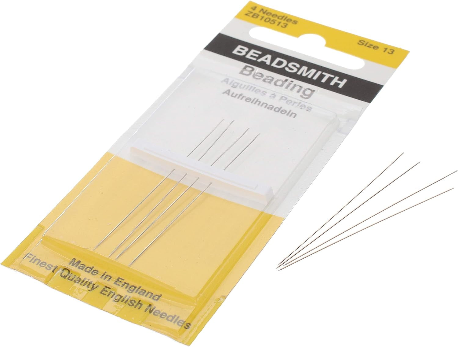 English Beading Needles, Size 12, 4 Needles per Card, Made in England, Use for Loom Weaving Beadwork, Off-Loom Stitching and Jewelry Making with Seed Beads