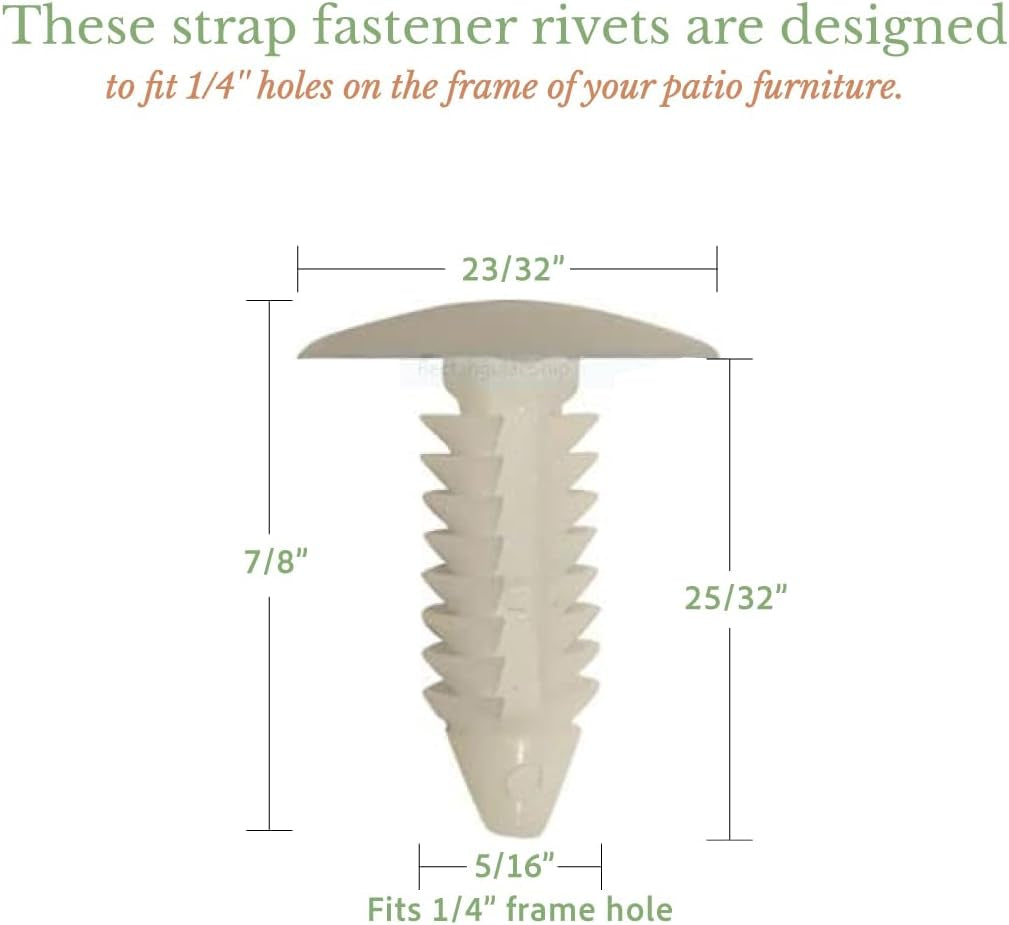 Vinyl Strap Fastener, Rivets for Patio Chairs Vinyl Straps, Pins for Lawn Furniture Straps, Fit 1/4'' Hole, Pack of 50, White