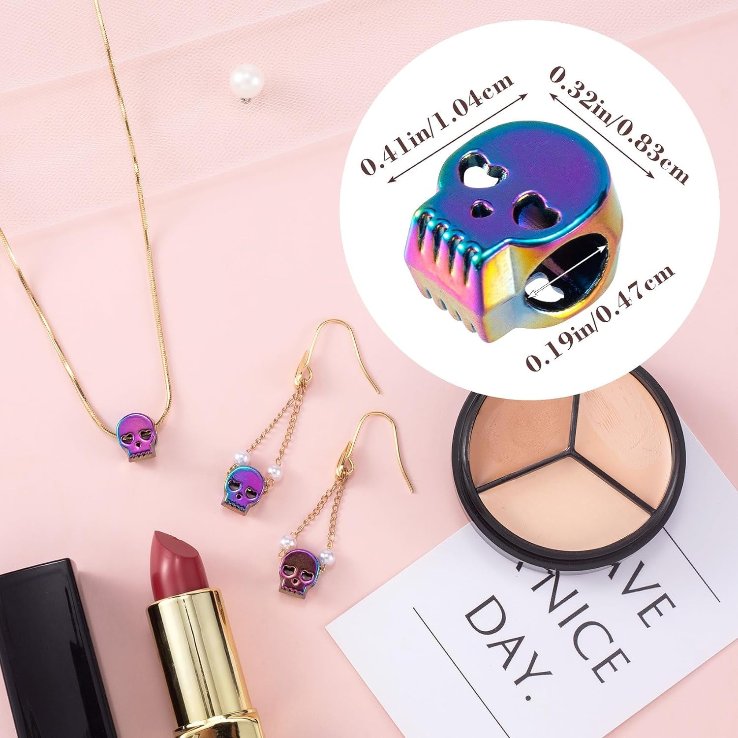 20Pcs 0.41 Inch Colorful Skull Beads Macroporous Metal Spacer Beads Small Skeleton Wedding Prom Halloween Birthday Charm for Jewelry Bracelet Necklace Earring Making DIY Craft Women