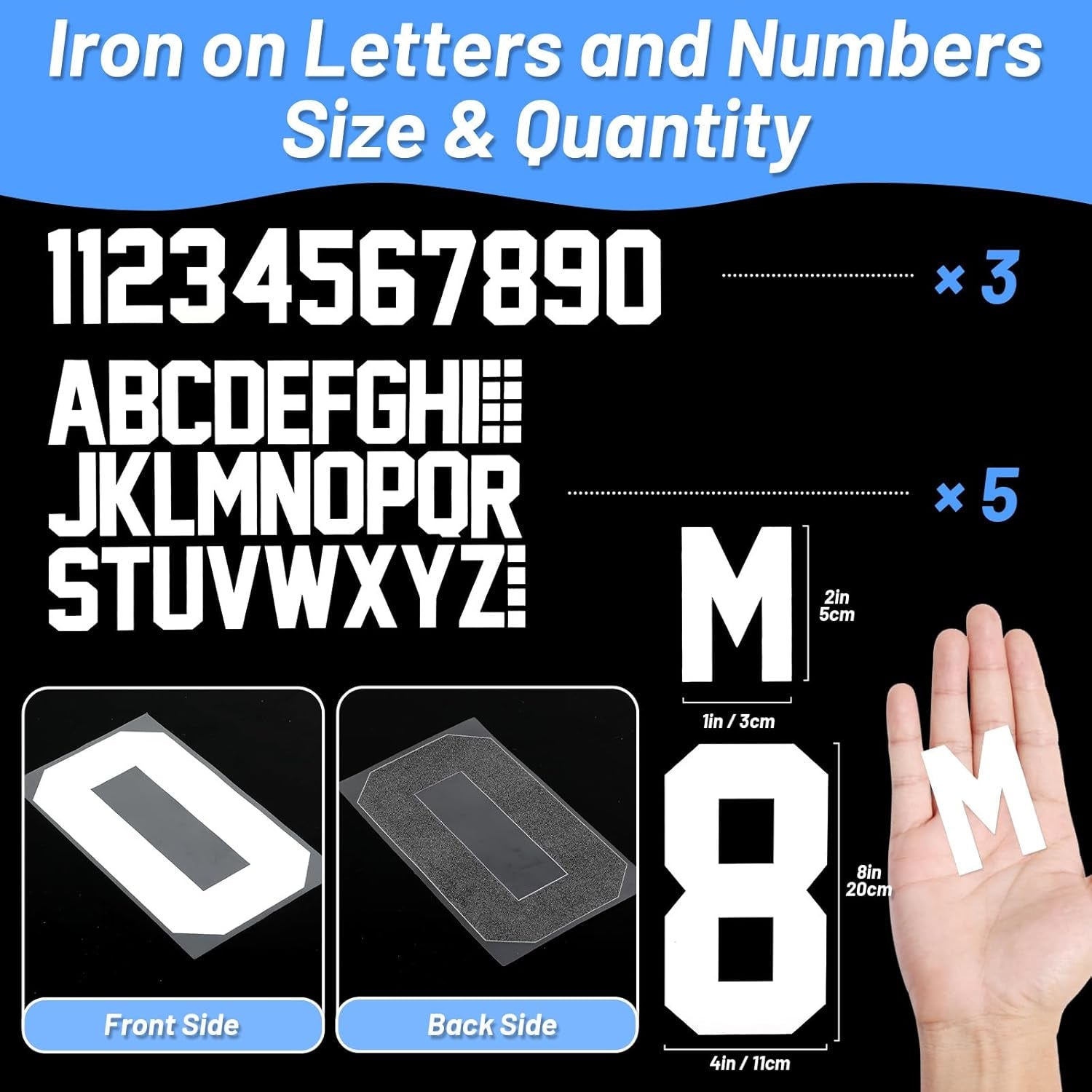 223 Pcs Iron on Letters and Numbers, 8 Inch Clothing Heat Transfer 0 to 9 Jersey Iron on Numbers, 2 Inch White Iron on Vinyl Letters with A-Z PU Alphabets Sticker for DIY Craft Team Uniform Sports