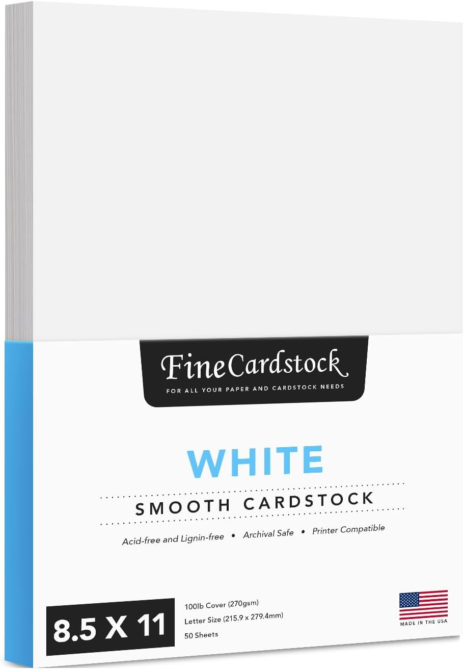 White Cardstock - for School Supplies, Kids Art & Crafts, Invitations, Business Card Printing | Extra Thick 100 Lb Card Stock, 8.5 X 11 Inch, Heavy Weight Hard Cover Stock (270 Gsm) 50 Sheets per Pack